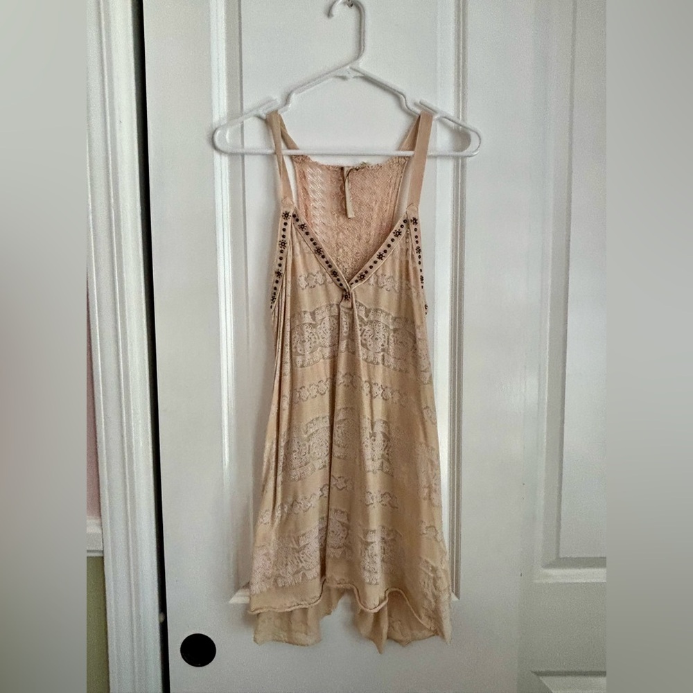 Aratta Silent Journey Beige Lace Trim Tank Dress